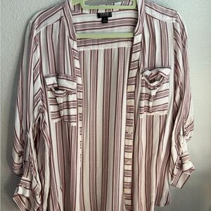 a.n.a Women's Button-Down Shirt - Red and White Stripes
